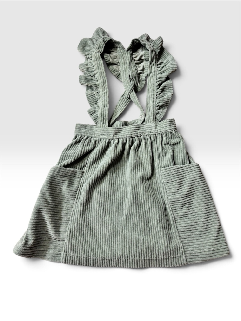 Wonder Nation Sage Green Corduroy Ruffle Suspender Skirt 4T